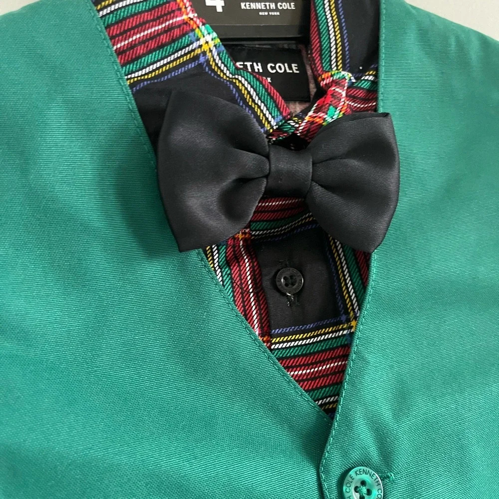NWT Boy Kenneth Cole 4 piece Christmas set: elastic pants, vest, shirt - Picture 2 of 8